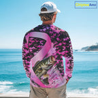 Pink Ribbon Camouflage Bass Fishing Breast Cancer Custom Sun Protection Long Sleeves Fishing Shirts