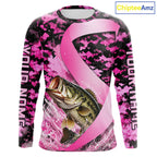 Pink Ribbon Camouflage Bass Fishing Breast Cancer Custom Sun Protection Long Sleeves Fishing Shirts