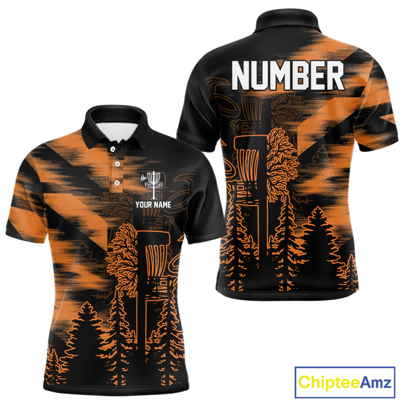 Disc Golf Polo Shirt Custom Name Orange Disc Golf Basket, Personalized Disc Golf Shirts