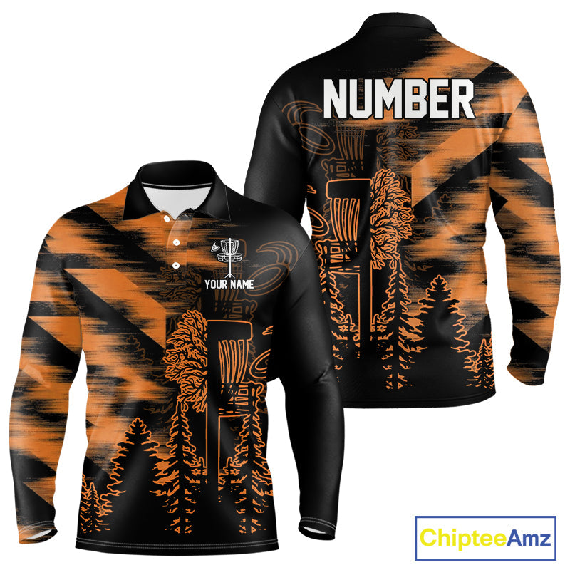 Disc Golf Polo Shirt Custom Name Orange Disc Golf Basket, Personalized Disc Golf Shirts