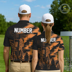 Disc Golf Polo Shirt Custom Name Orange Disc Golf Basket, Personalized Disc Golf Shirts