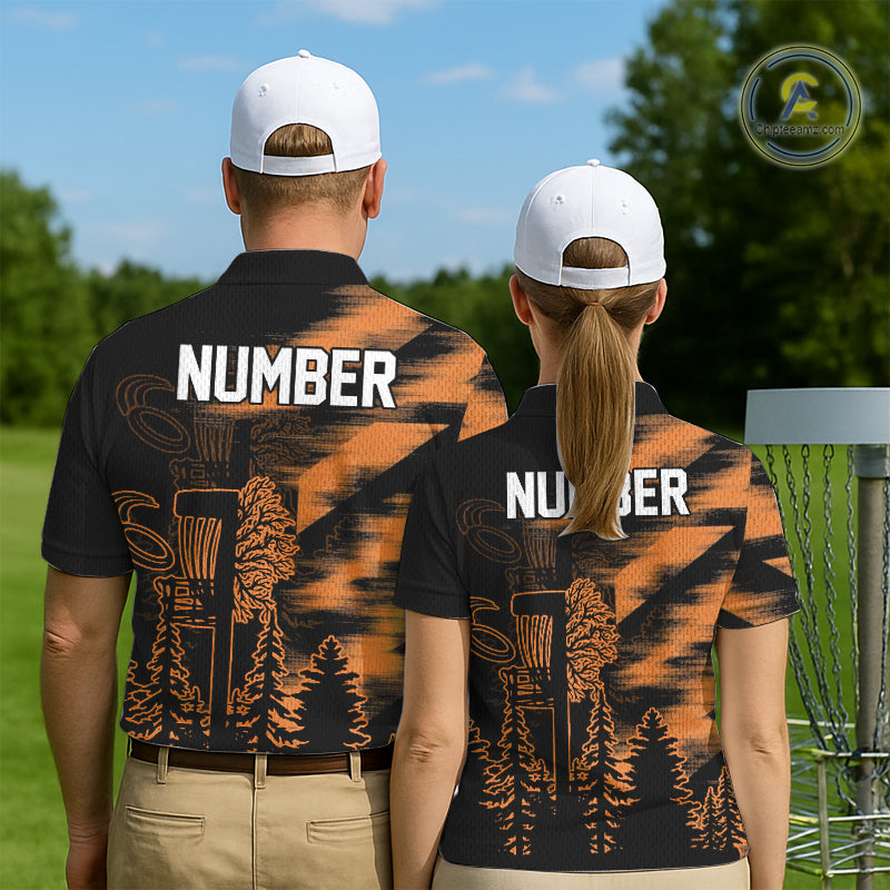 Disc Golf Polo Shirt Custom Name Orange Disc Golf Basket, Personalized Disc Golf Shirts