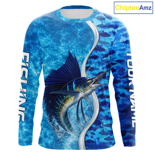 Sailfish Fishing Blue Ocean Camouflage Performance Long Sleeve Fishing Shirts For Team