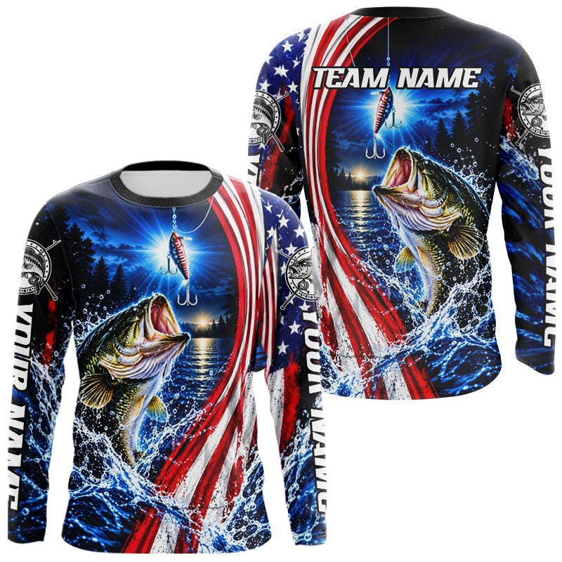 American Flag Bass Fishing Custom Long Sleeve Fishing Shirts, Tournament Bass Fishing Jerseys