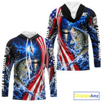 American Flag Crappie Fishing Custom Long Sleeve Hooded Fishing Shirts, Tournament Crappie Fishing Jerseys