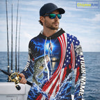 American Flag Crappie Fishing Custom Long Sleeve Hooded Fishing Shirts, Tournament Crappie Fishing Jerseys