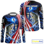 American Flag Crappie Fishing Custom Long Sleeve Fishing Shirts, Tournament Crappie Fishing Jerseys