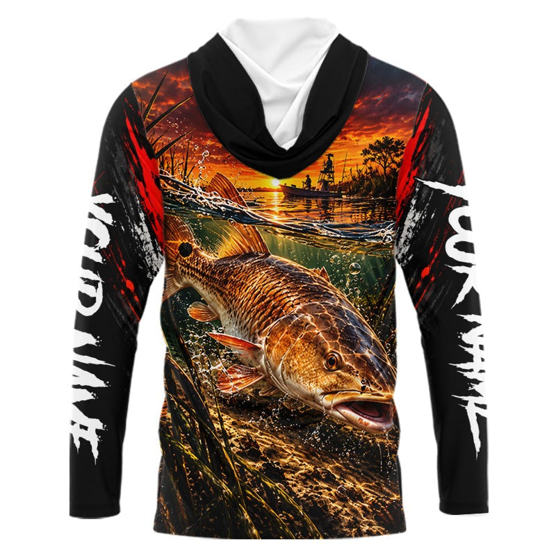 Custom Redfish Long Sleeve Hooded Tournament Fishing Shirts, Redfish Saltwater Fishing Jerseys