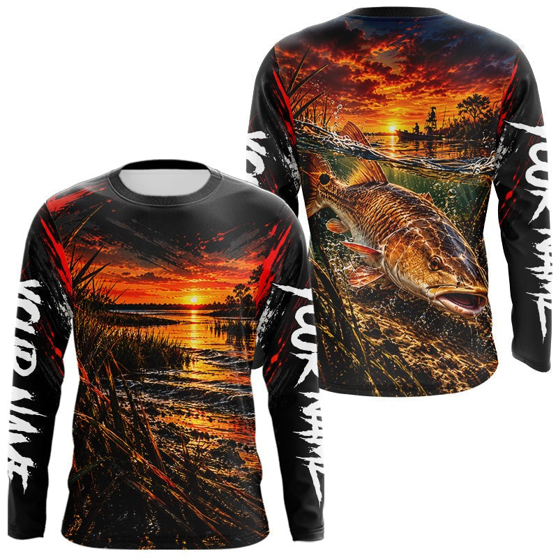 Custom Redfish Long Sleeve Tournament Fishing Shirts, Redfish Saltwater Fishing Jerseys