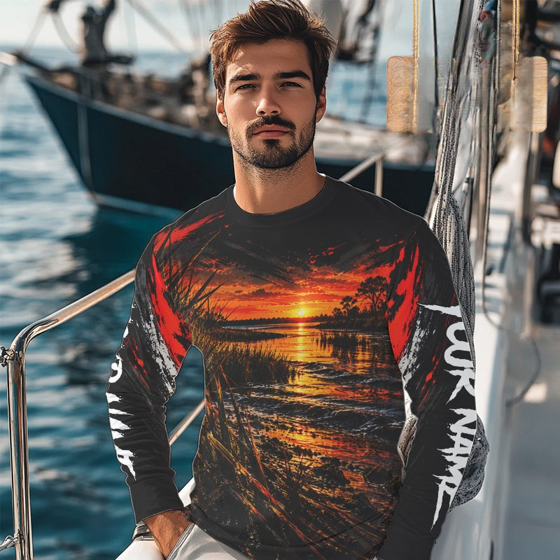 Custom Redfish Long Sleeve Tournament Fishing Shirts, Redfish Saltwater Fishing Jerseys