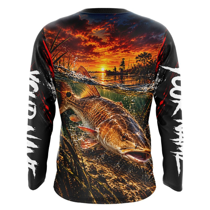 Custom Redfish Long Sleeve Tournament Fishing Shirts, Redfish Saltwater Fishing Jerseys