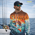 Personalized Redfish Fishing Scales Long Sleeve Hooded Performance Fishing Team Shirts