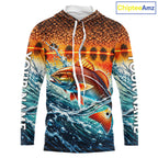 Personalized Redfish Fishing Scales Long Sleeve Hooded Performance Fishing Team Shirts