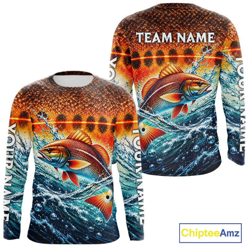 Personalized Redfish Fishing Scales Long Sleeve Performance Fishing Team Shirts