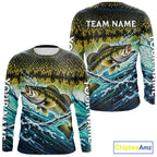 Personalized Bass Fishing Scales Long Sleeve Performance Fishing Team Shirts, Bass Fishing Jersey