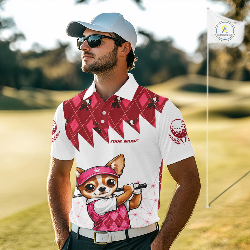 Funny Cute Dog Pink Argyle Pattern Golf Polo Shirts, Dog Lover Golf Team Shirts