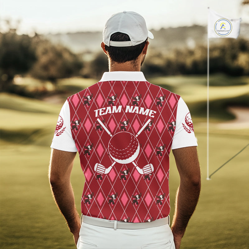 Funny Cute Dog Pink Argyle Pattern Golf Polo Shirts, Dog Lover Golf Team Shirts