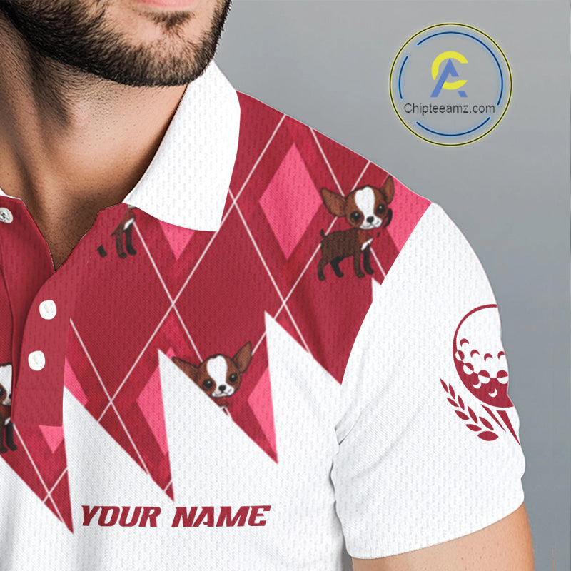 Funny Cute Dog Pink Argyle Pattern Golf Polo Shirts, Dog Lover Golf Team Shirts