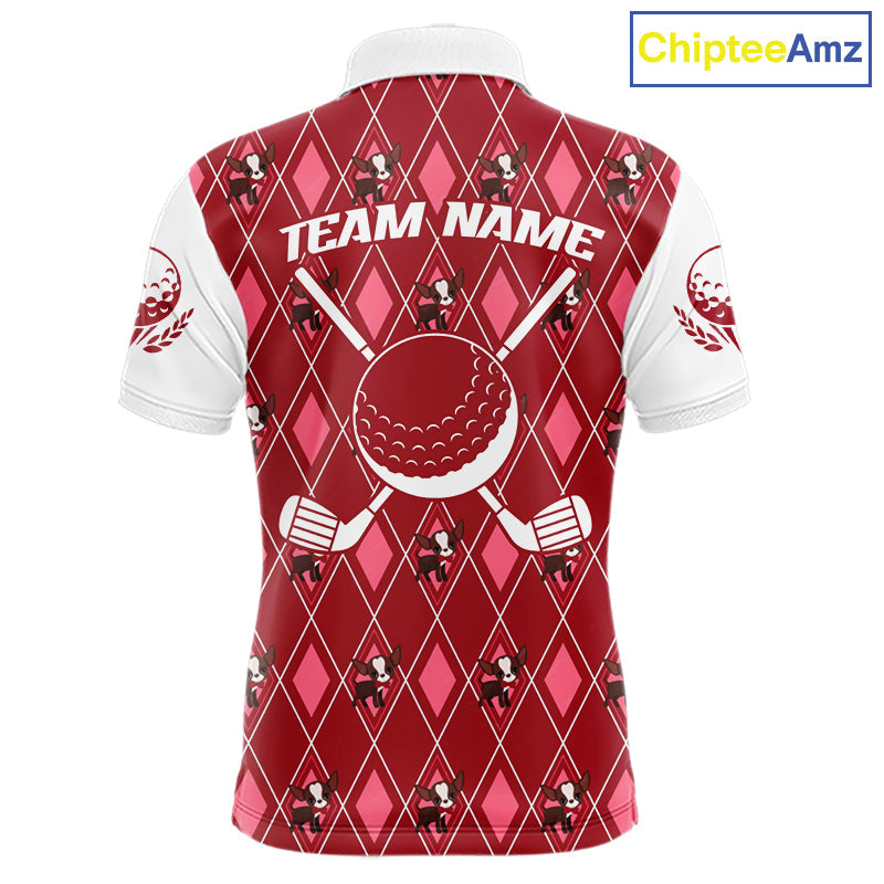 Funny Cute Dog Pink Argyle Pattern Golf Polo Shirts, Dog Lover Golf Team Shirts