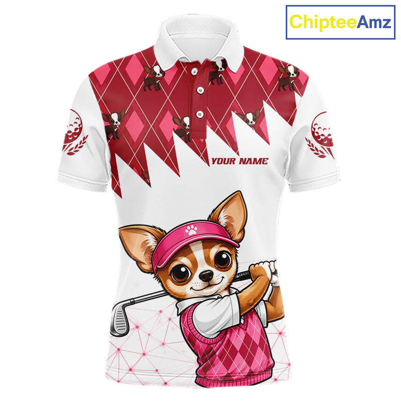 Funny Cute Dog Pink Argyle Pattern Golf Polo Shirts, Dog Lover Golf Team Shirts
