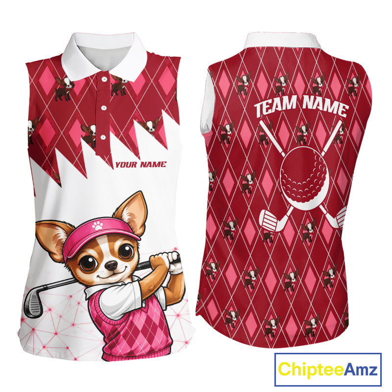 Funny Cute Dogpink Argyle Pattern Sleeveless Golf Shirts, Dog Lover Golf Team Shirts