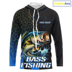 Bass Fishing Blue Flame Smoke Long Sleeve Hooded Fishing Shirts, Bass Fishing Shirt For Team
