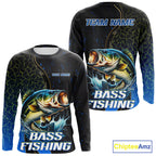 Bass Fishing Blue Flame Smoke Long Sleeve Fishing Shirts, Bass Fishing Shirt For Team