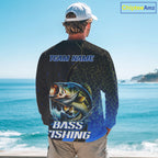 Bass Fishing Blue Flame Smoke Long Sleeve Fishing Shirts, Bass Fishing Shirt For Team
