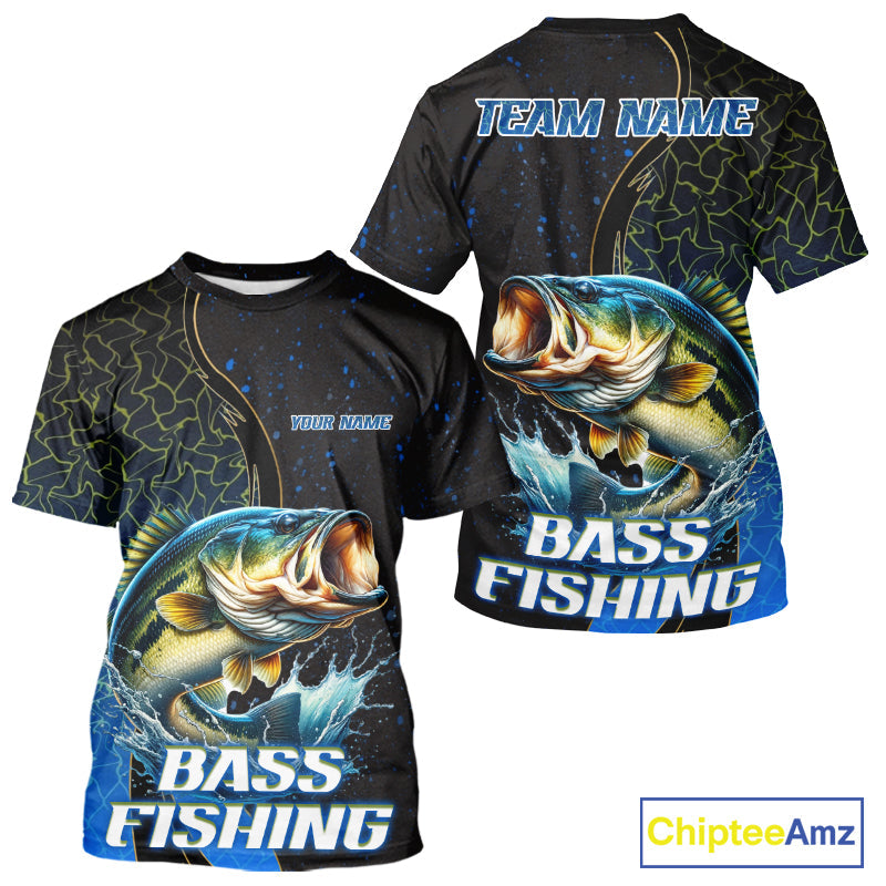 Bass Fishing Blue Flame Smoke Fishing T-Shirts, Bass Fishing Shirt For Team