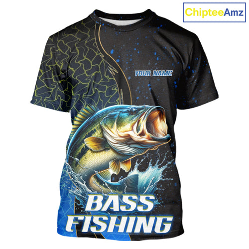 Bass Fishing Blue Flame Smoke Fishing T-Shirts, Bass Fishing Shirt For Team