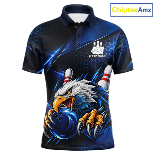 Blue Camo Eagle Bowling Shirts Custom Patriotic Team League Bowling Jerseys