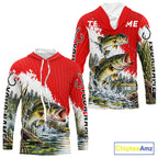 Custom Largemouth Bass Fishing Performance Long Sleeve Hooded Fishing Shirt, Bass Fishing Jerseys