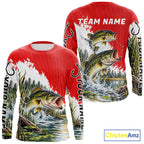 Custom Largemouth Bass Fishing Performance Long Sleeve Fishing Shirt, Bass Fishing Jerseys