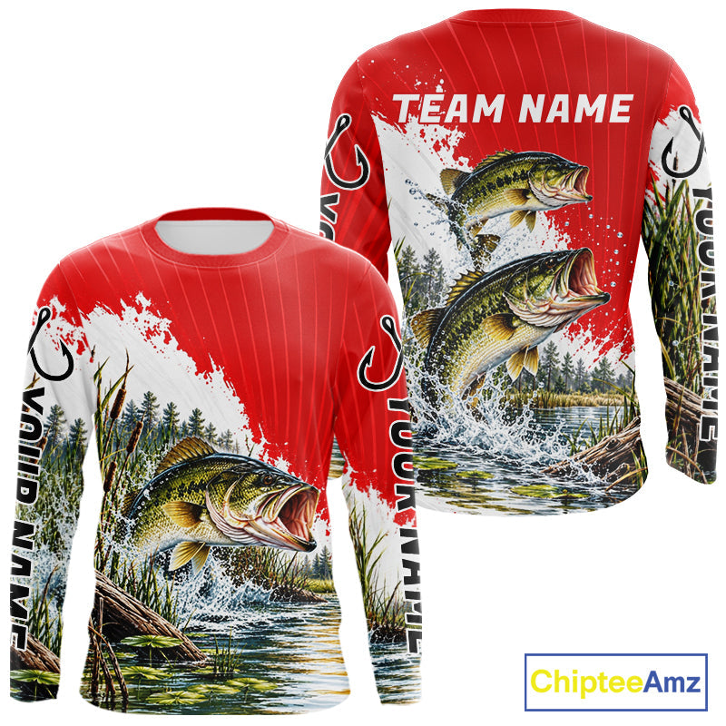 Custom Largemouth Bass Fishing Performance Long Sleeve Fishing Shirt, Bass Fishing Jerseys
