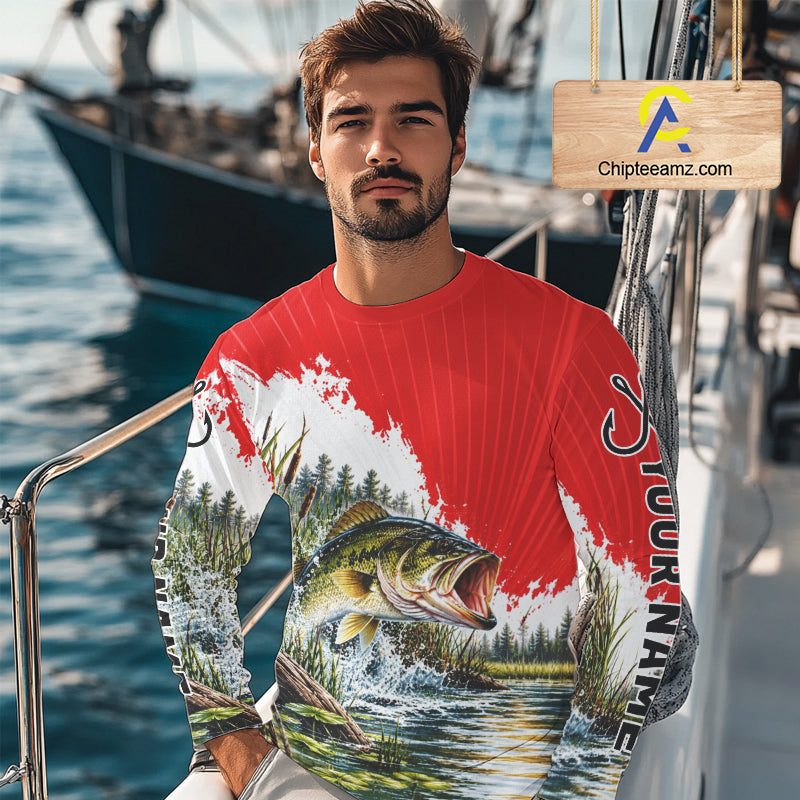 Custom Largemouth Bass Fishing Performance Long Sleeve Fishing Shirt, Bass Fishing Jerseys