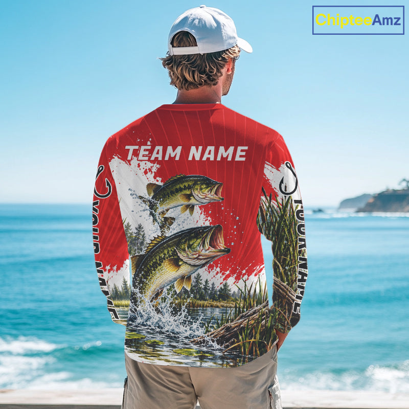 Custom Largemouth Bass Fishing Performance Long Sleeve Fishing Shirt, Bass Fishing Jerseys