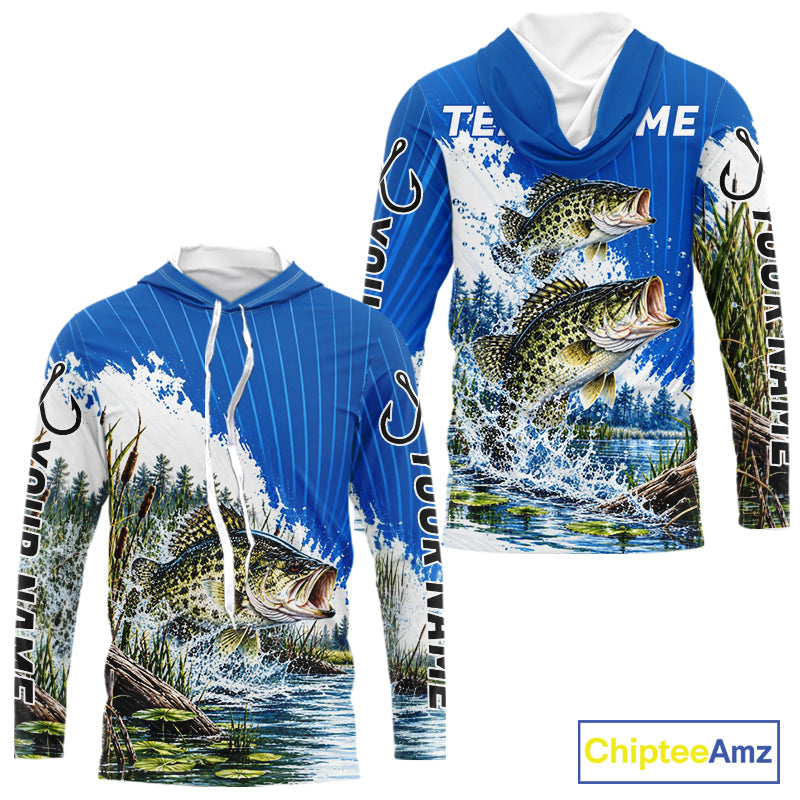 Custom Crappie Fishing Performance Long Sleeve Hooded Fishing Shirt, Crappie Fishing Jerseys