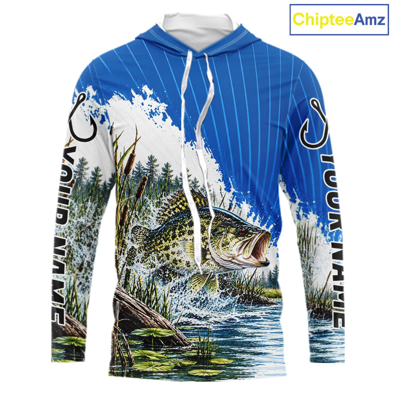 Custom Crappie Fishing Performance Long Sleeve Hooded Fishing Shirt, Crappie Fishing Jerseys