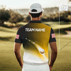 Black Gold Golf Ball Pattern American Flag Golf Polo Shirts, Tournament Golf Shirts Golf Gifts