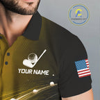 Black Gold Golf Ball Pattern American Flag Golf Polo Shirts, Tournament Golf Shirts Golf Gifts