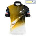 Black Gold Golf Ball Pattern American Flag Golf Polo Shirts, Tournament Golf Shirts Golf Gifts
