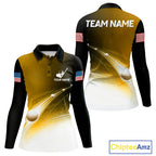 Black Gold Golf Ball Pattern American Flag Golf Polo Shirts, Tournament Golf Shirts Golf Gifts