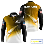 Black Gold Golf Ball Pattern American Flag Golf Polo Shirts, Tournament Golf Shirts Golf Gifts