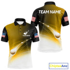 Black Gold Golf Ball Pattern American Flag Golf Polo Shirts, Tournament Golf Shirts Golf Gifts