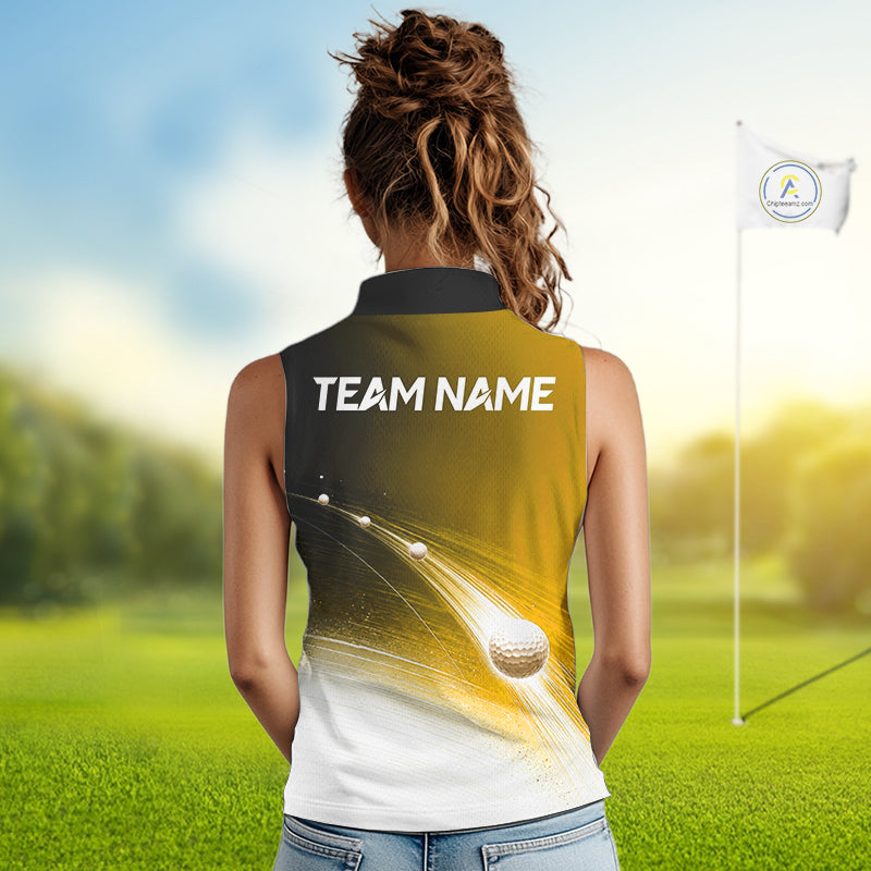 Black Gold Golf Ball Pattern American Flag Sleeveless Tournament Golf Polo Shirts, Team Golf Shirts Golf Gifts