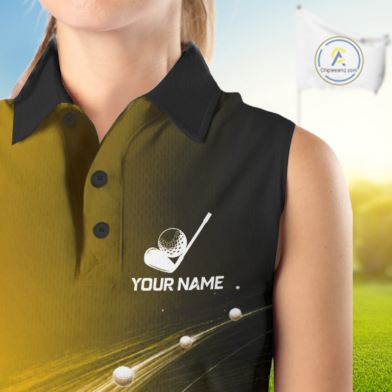 Black Gold Golf Ball Pattern American Flag Sleeveless Tournament Golf Polo Shirts, Team Golf Shirts Golf Gifts