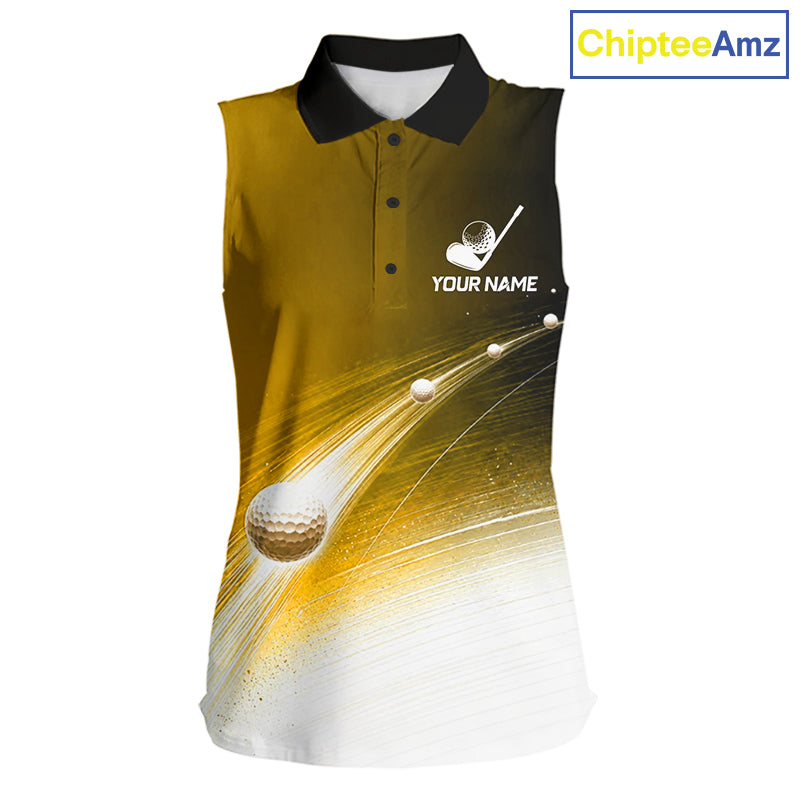 Black Gold Golf Ball Pattern American Flag Sleeveless Tournament Golf Polo Shirts, Team Golf Shirts Golf Gifts