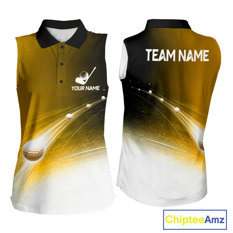 Black Gold Golf Ball Pattern American Flag Sleeveless Tournament Golf Polo Shirts, Team Golf Shirts Golf Gifts