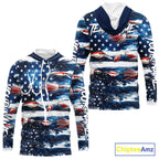 Fishing Lure American Flag Custom Long Sleeve Hooded Performance Fishing Shirts, Team Fishing Jerseys
