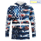 Fishing Lure American Flag Custom Long Sleeve Hooded Performance Fishing Shirts, Team Fishing Jerseys